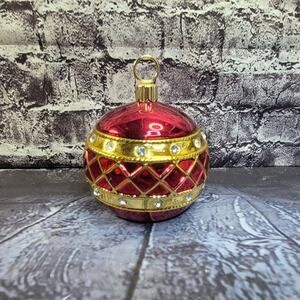 Vintage Telefora Red Gold Christmas Ball Ornament Candy Jar